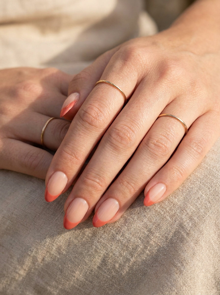 Coral French Nails mit korallfarbenen French Tips